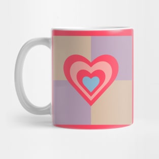 LOVE HEARTS CHECKERBOARD Retro Valentines in Red Pink Blue on Beige Lavender Purple Geometric Grid - UnBlink Studio by Jackie Tahara Mug